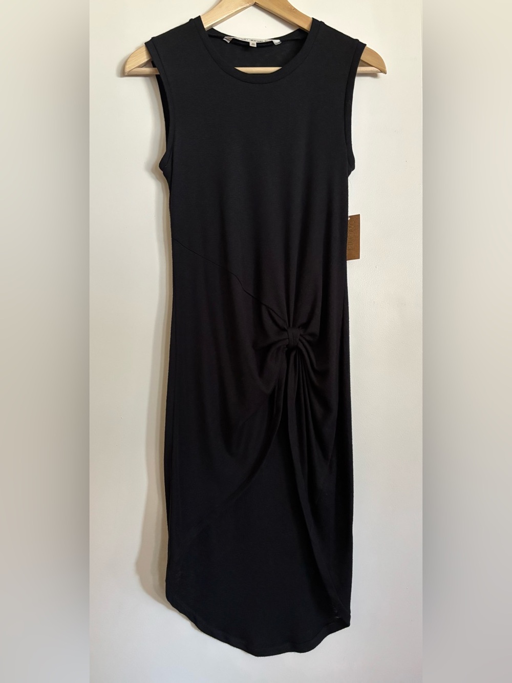 Rachel Roy Black Sleeveless Side Twist Front Midi Shirt Dress